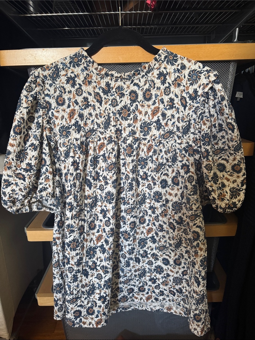 Navy/ brown paisley cotton blouse